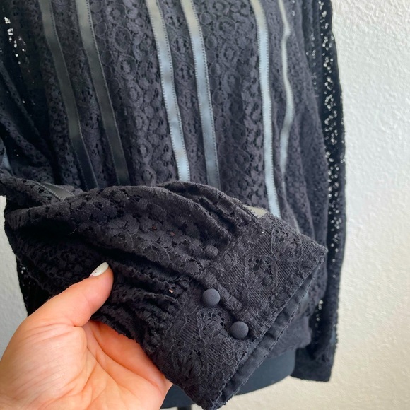 Express • Stunning Leather and Lace Black Long Sleeve Blouse Top - Picture 7 of 15